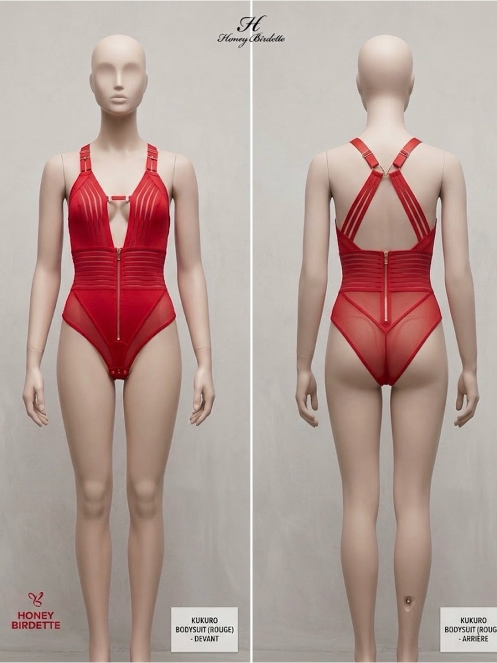 Honey Birdette Red Kukuro Strappy Mesh Bodysuit